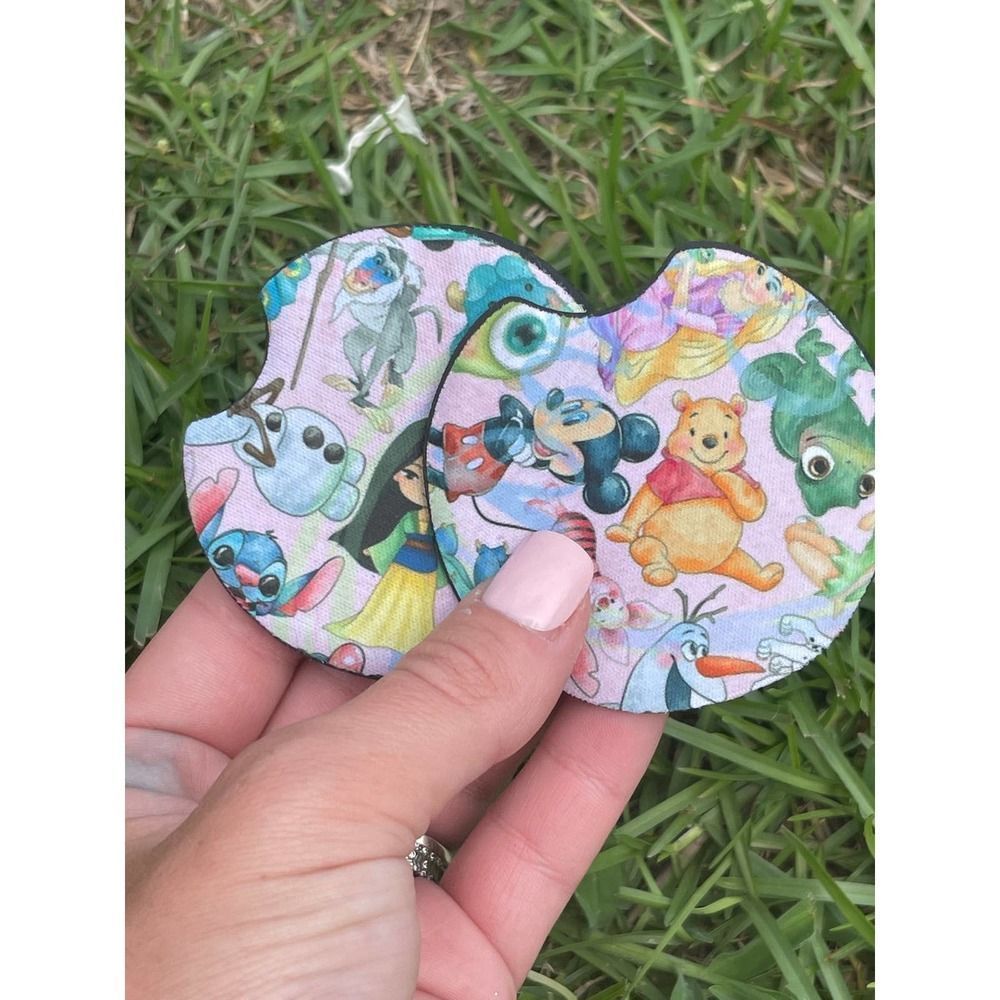 Pink Disney Characters Car Coasters 2 Pack